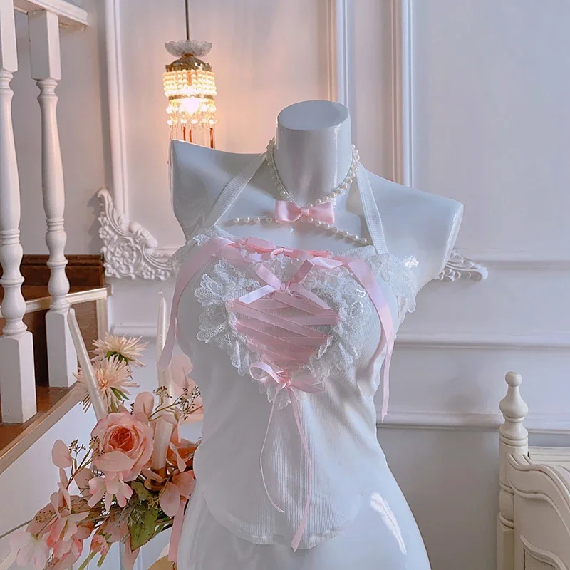 Укороченный женский топ с кружевной отделкой милый облегающий в форме сердца