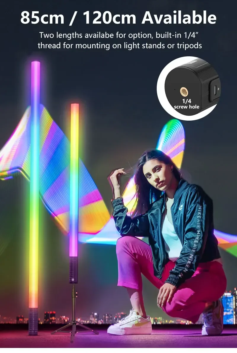 Фото Светодиодная RGB-лампа LUXCEO 120 см, 18 Вт, с управлением через приложение, меняющая цвет, для фотосъемки, вечеринок и игр №4