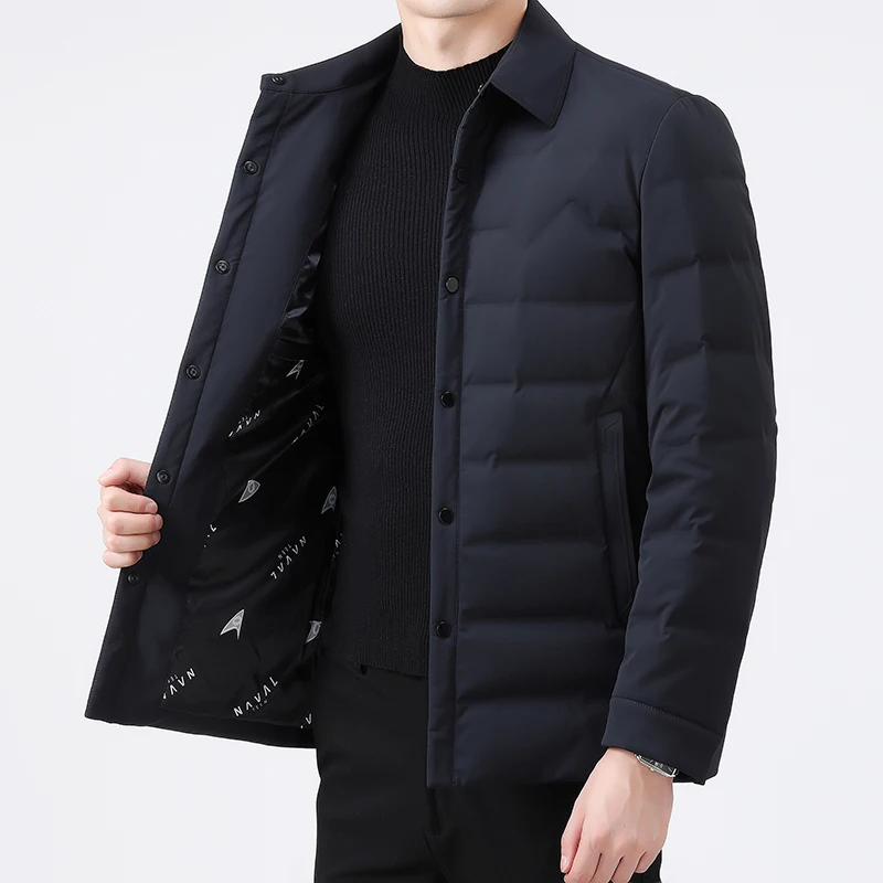 Men Black Gray Blue Puffer Parkas Turn Down Collar Puff Basic Coats Lightweight Thernal Daily Padded Outerwear Male Leisure Look