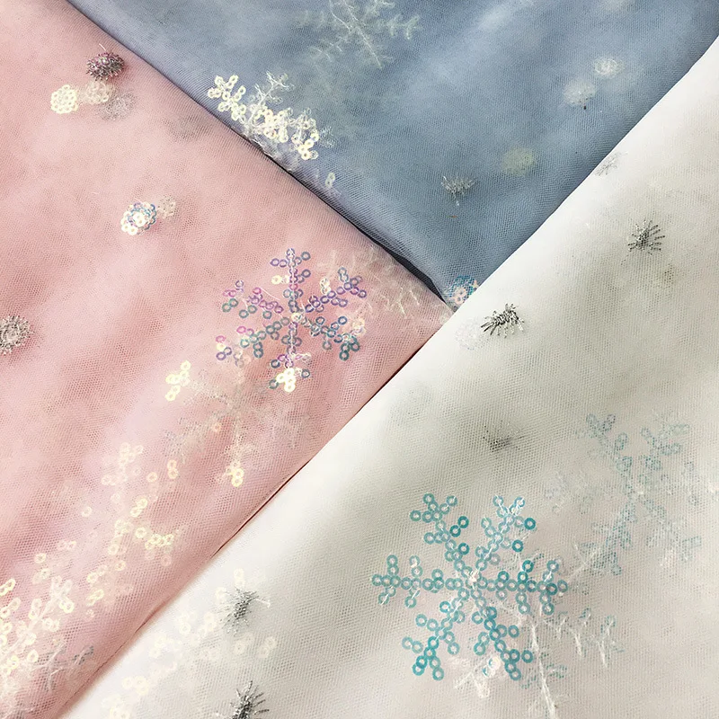 

Snowflake Glitter Embroidery Decorative Summer Light Soft Mesh Dress Decorative Fabric