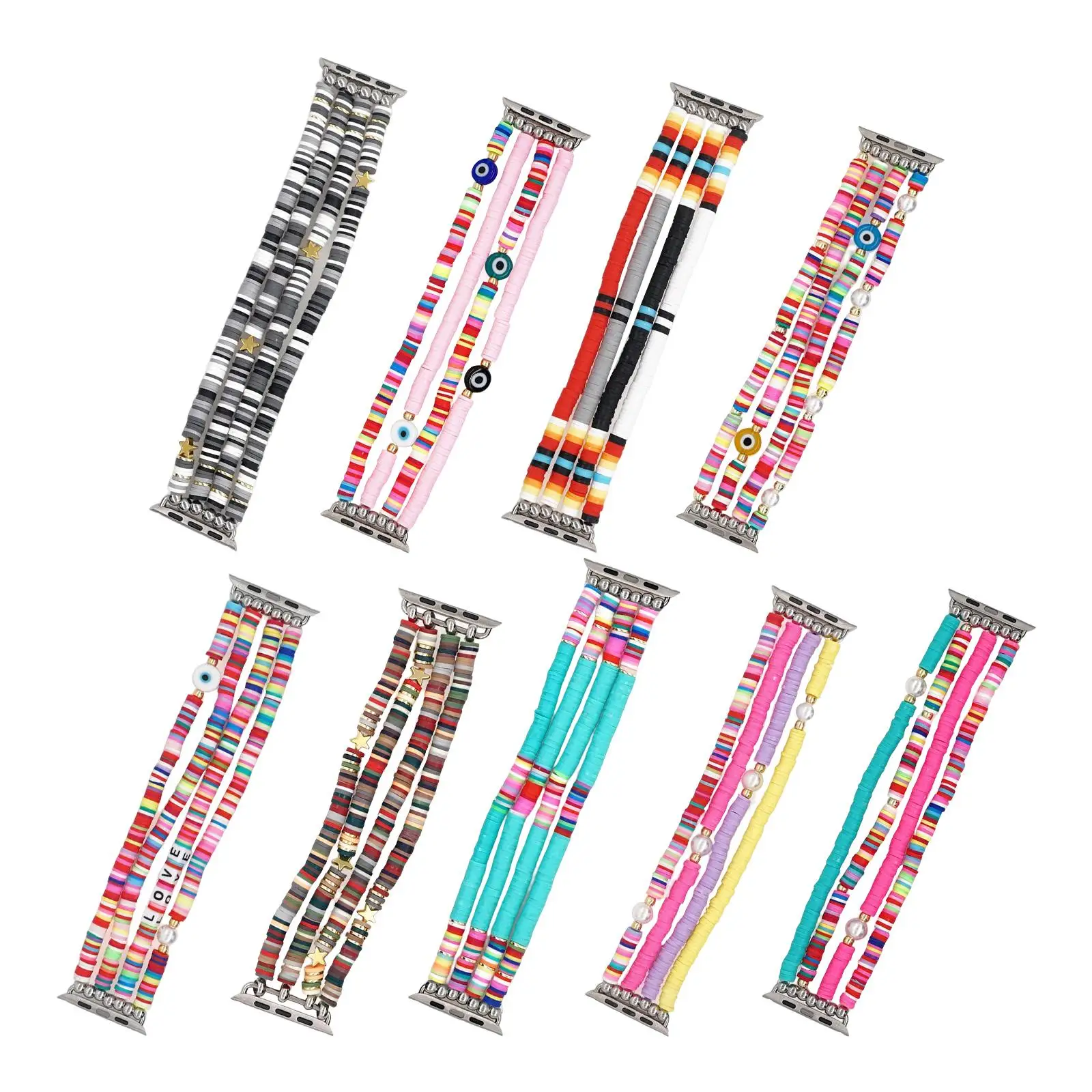 

Watch Band Beads Bracelet Adjustable Replacement Loop Boho Beads Bracelets Rainbow Unique Multilayer 4 Wraps for 5/4/3/2/1/SE