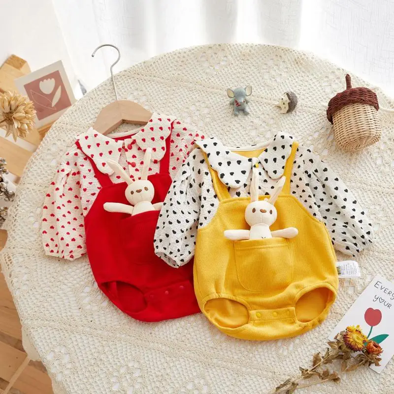 

2Pcs Korean Baby Love Print Romper Newborn Girls Long Sleeve Cotton Clothes Infant Baptism Jumpsuit Baby 1st Birthday Outfits