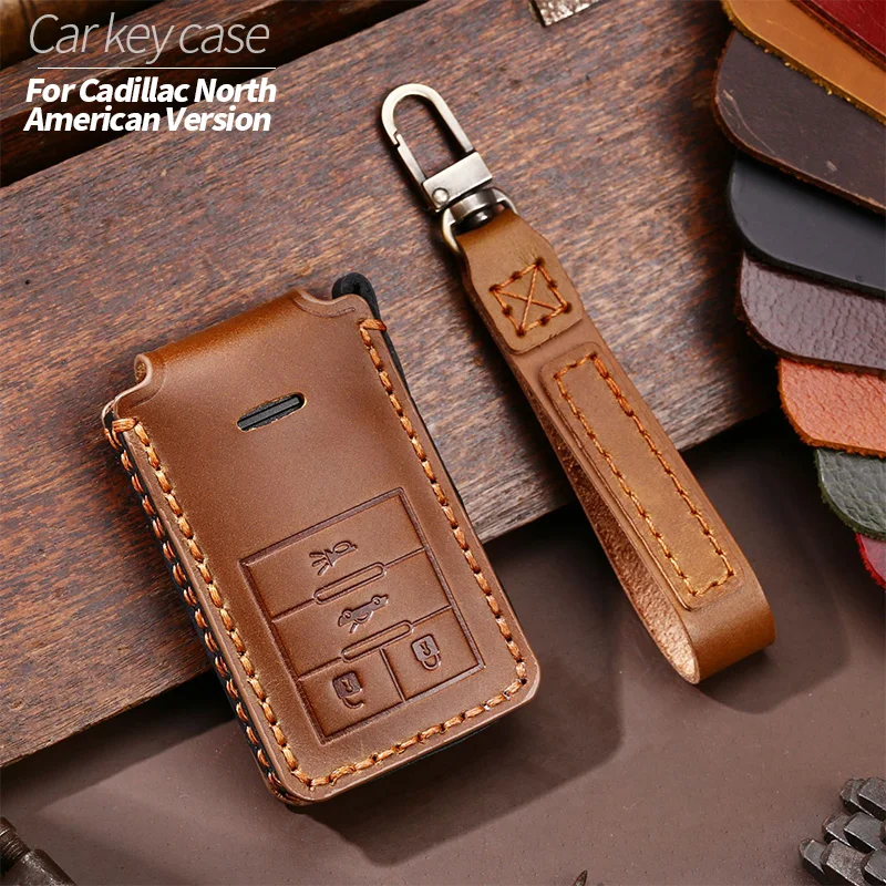 

Case Keyring Car Key Box Cover Shell Buckle For Cadillac North American Version Fashionable Retro Styleunique Style Cowhide Bag
