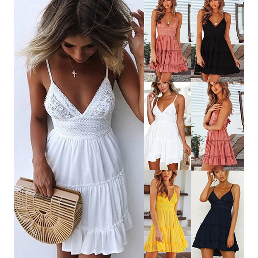 

Женское платье на бретельках с V-образным вырезом, Длинная пляжная мини-юбка с лямкой через шею и вышивкой бабочки на лето