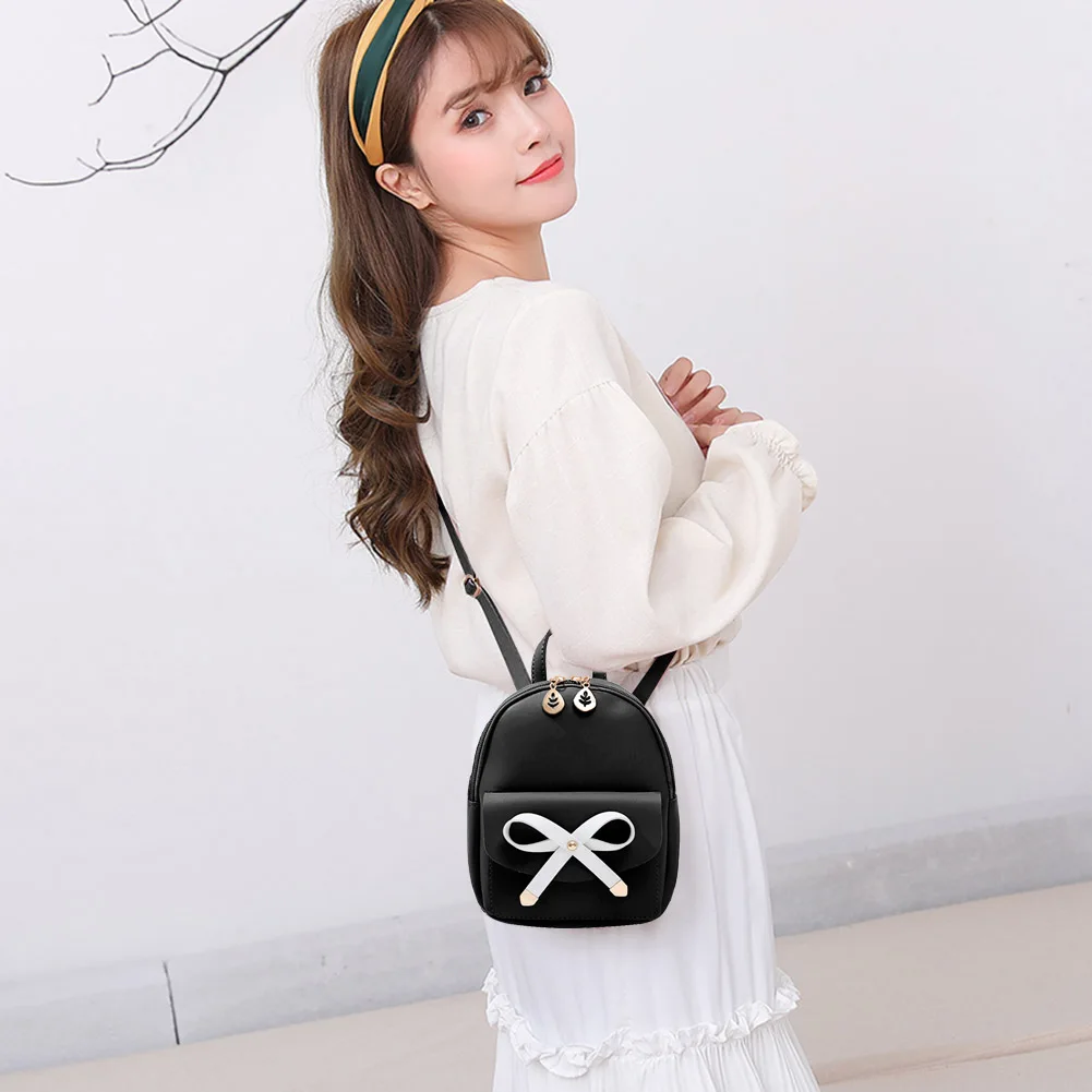 

Portable Splicing Backpack Women Cute Bowknot Zipper Multi-pocket Shopping Bags Earphone Hole Outdoor Travel Mini Rucksacks