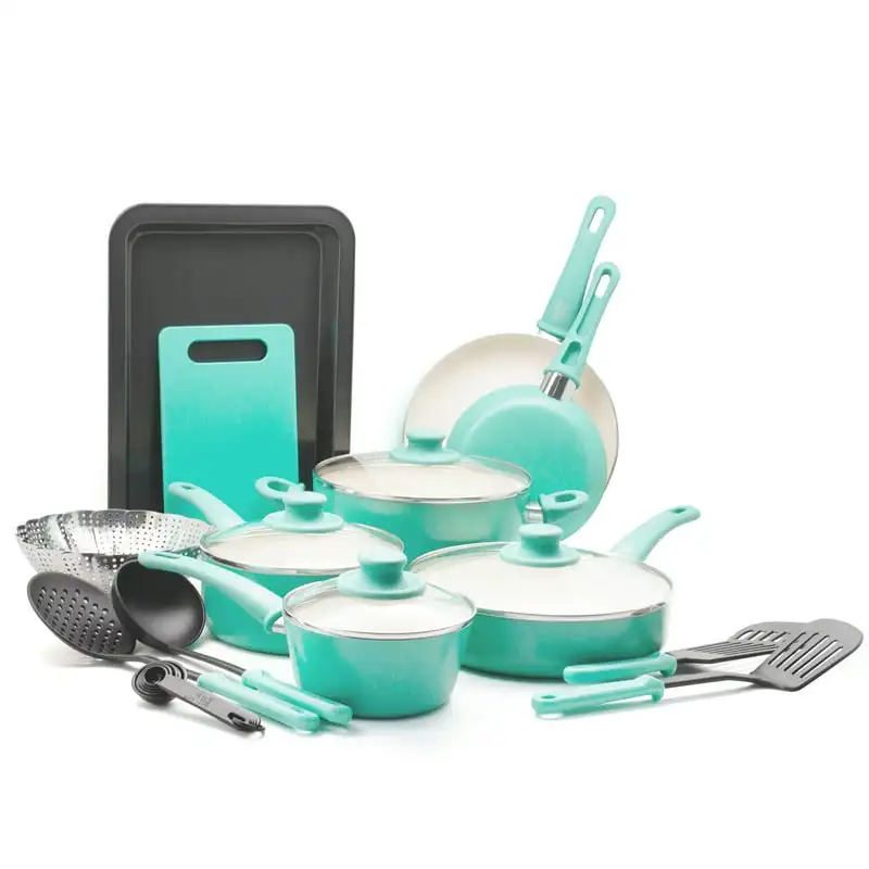 

Grip Ceramic Non-stick Cookware Set, 18 Piece, Turquoise, Dishwasher Safe Takoyaki pan Baking accessories and tools Accesorios f