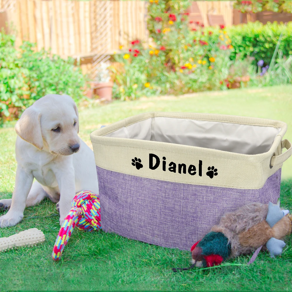 

Personalized Pet Dog Toy Storage Basket Dog Canvas Bag Foldable Pet Toys Linen Storage Box Bins Dog Accessories Pet Supplies