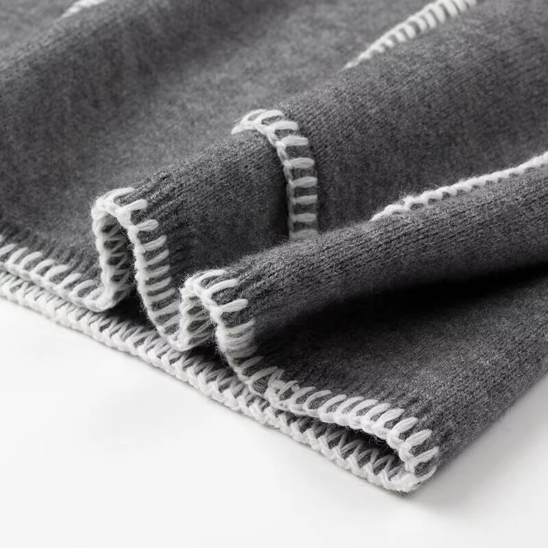 Свободный свитер теплые зимние топы карманы вышивка украшение простой женский