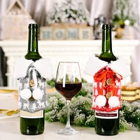 christmas decorative wine bottle cover white lapel imitation linen printed red wine bottle cover