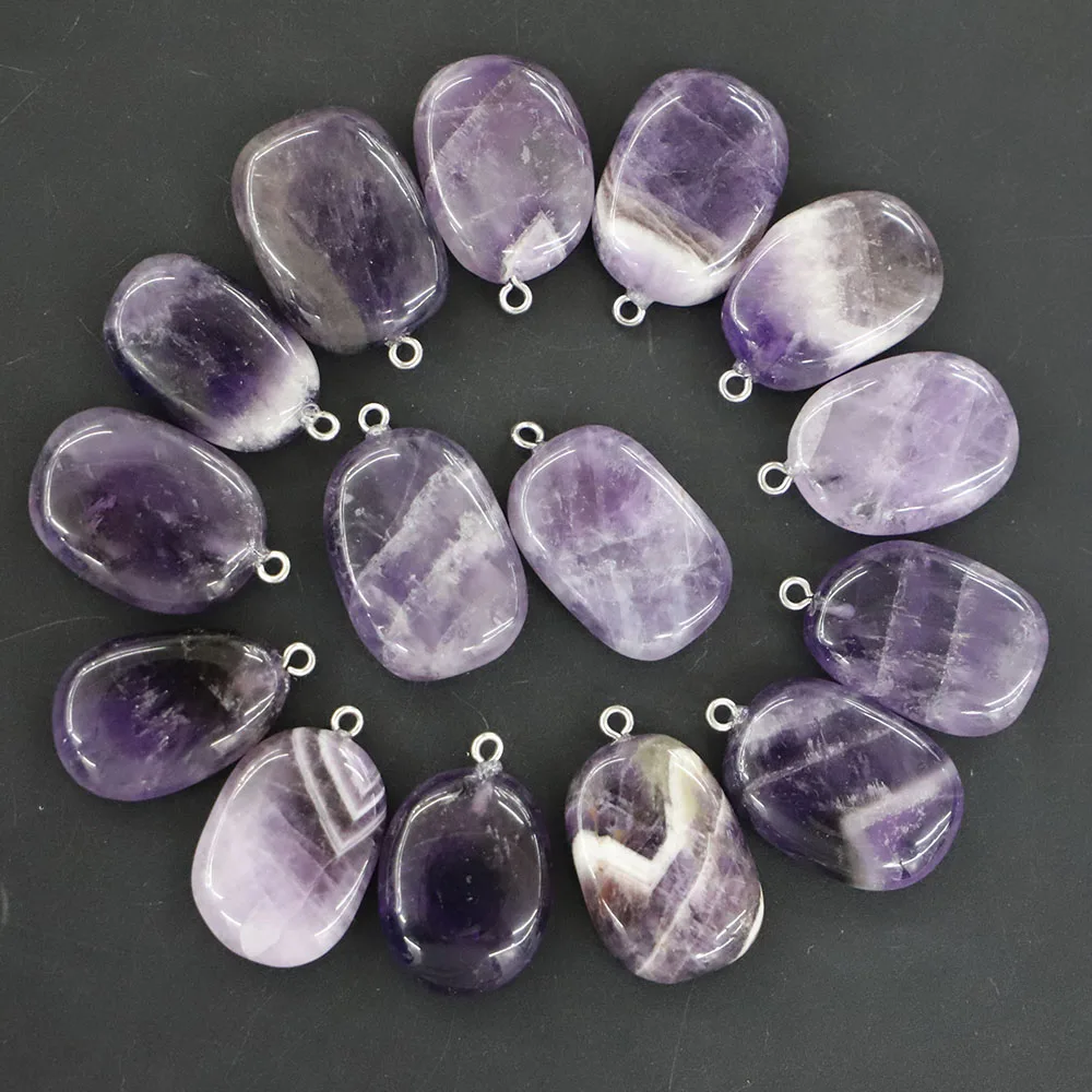 

Selling Natural Purple Stone Oval Shape Amethysts Necklace Pendant Hot Sale Diy Fashion Jewelry Accessories Wholesale 10Pcs