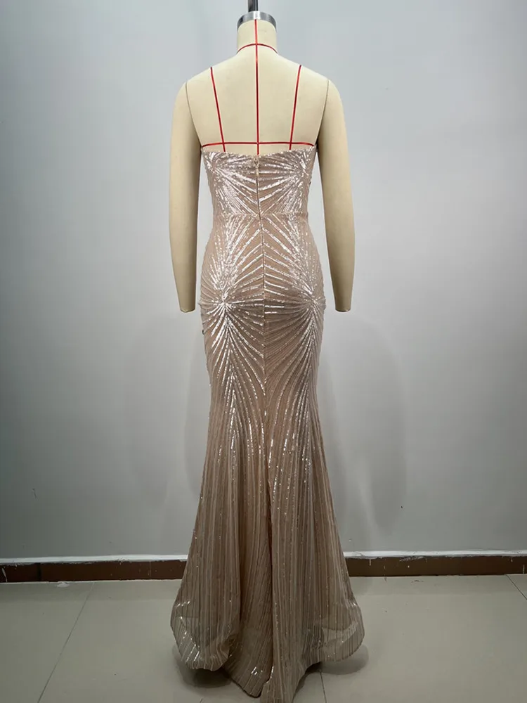 Женское сексуальное платье знаменитостей без бретелек с блестками и