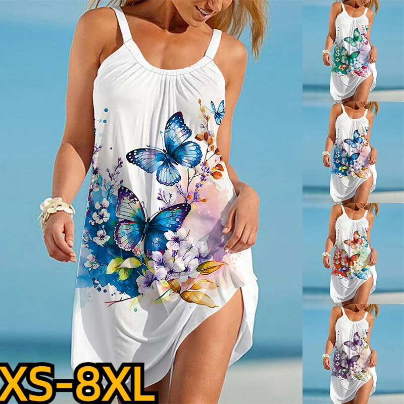 

Fashion Knee-length Dress Summer Women Sleeveless Slip Dress Crew Neck Dress Sexy Party Dress New Design Print Slim-fit Dress