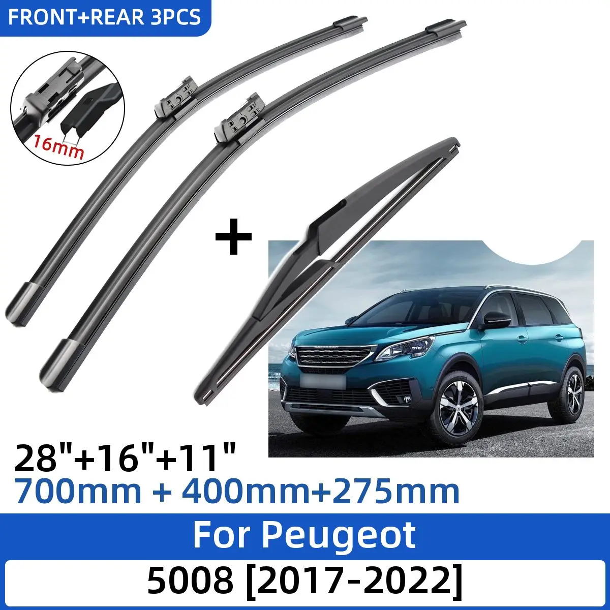 

Щетки стеклоочистителя для Peugeot 5008, 2017-2022, 28 + 16 + 12 дюймов, 3 шт.