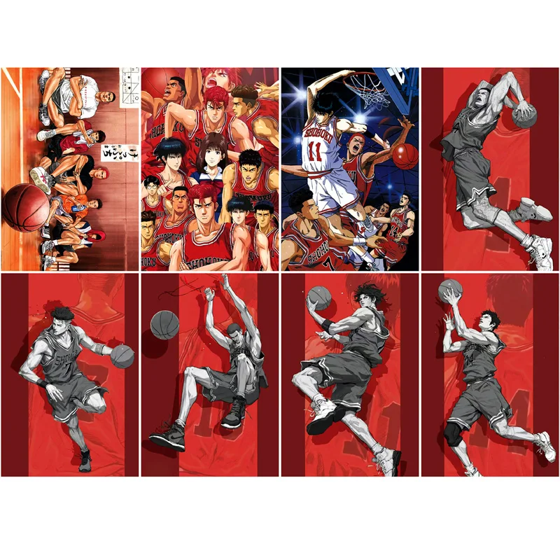 

NEW Anime SLAM DUNK 8 Pieces Posters DIY Posters Print Colorful Decoration Chambre Room Art Picture Bar Poster Wall stickers