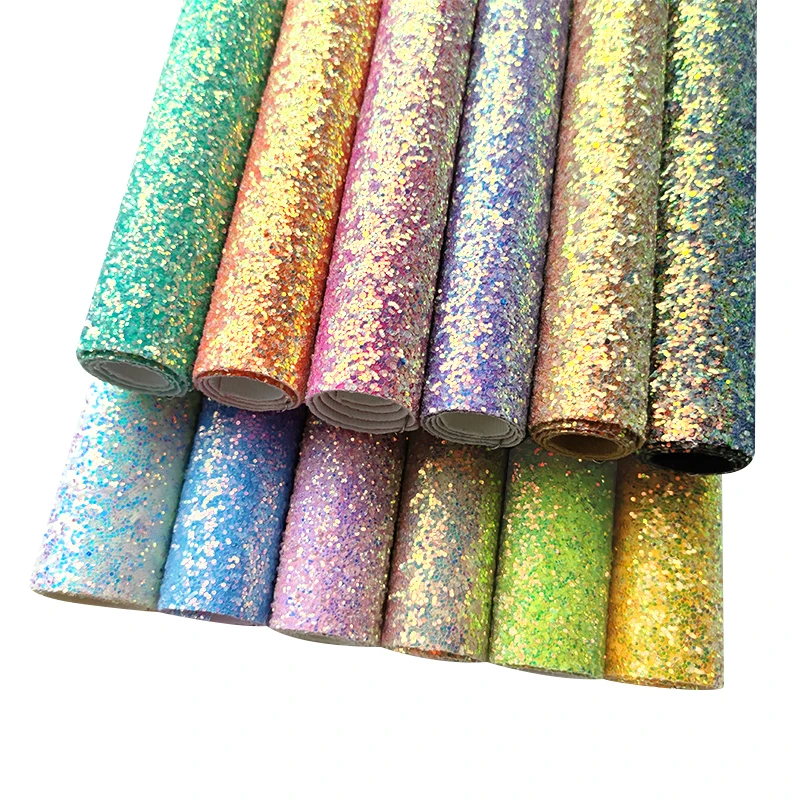 

Wholesale A4 chunky glitter holographic faux leather for ribbons and hairbow