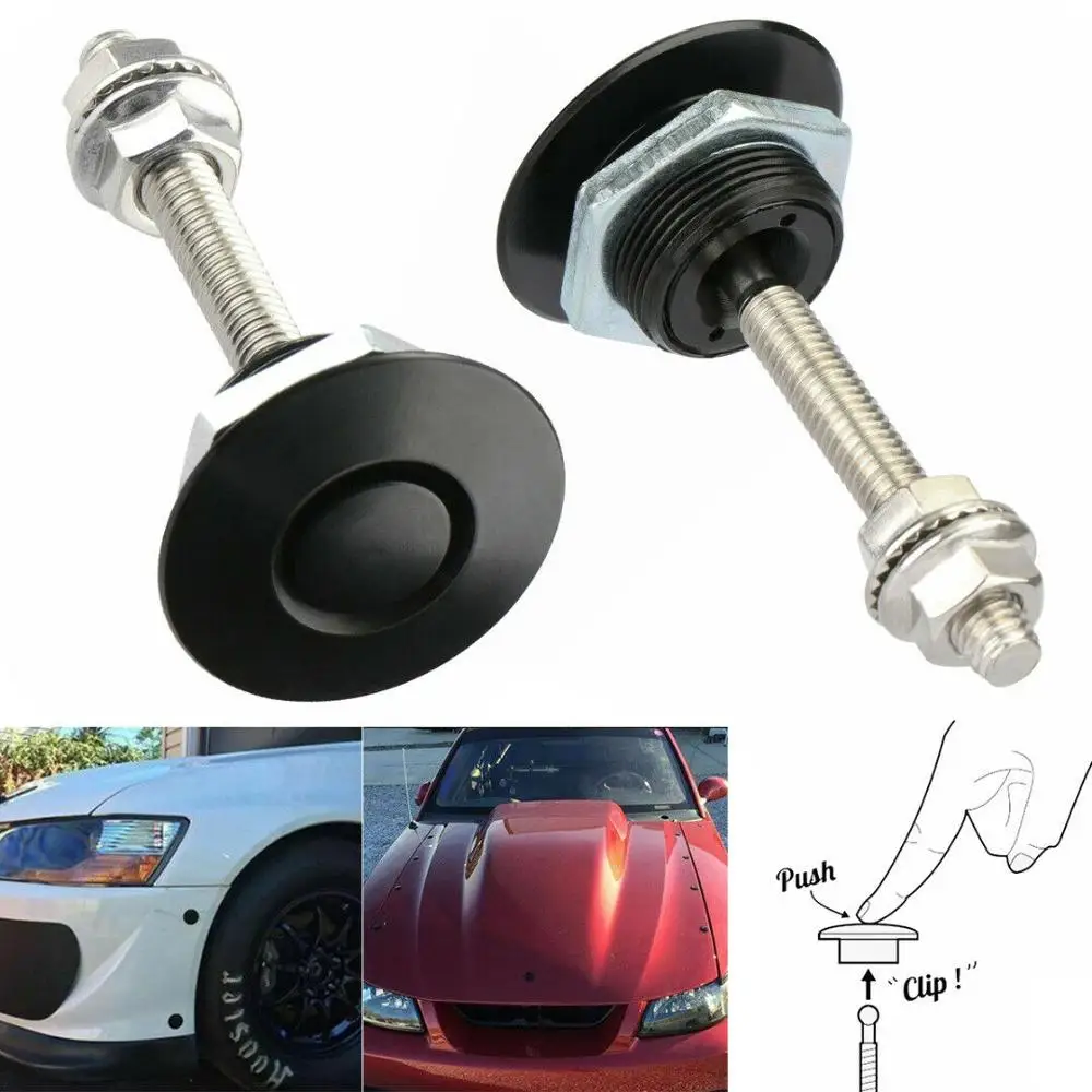 

2Pcs Push Button Quick Release Hood Pins Bonnet Lock Clip Latch Bumper Universal