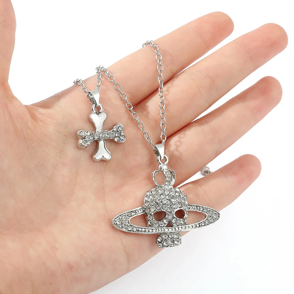 

ZXMJ Fashion Saturn Necklaces Retro Skull Necklaces for Women New Punk Skull Pendant Necklace for Men Trend Hip-Hop Jewelry Set