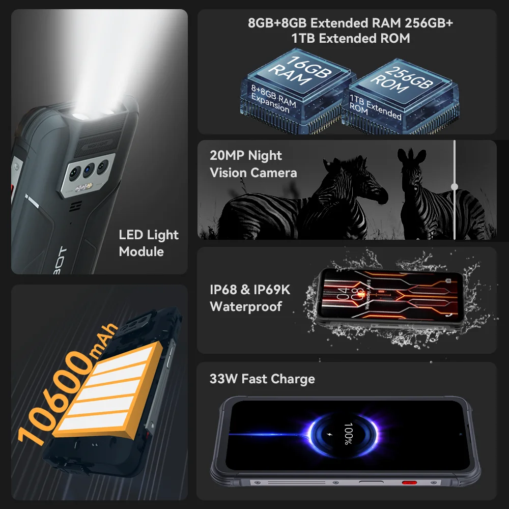 Cubot KingKong Power водонепроницаемый защищенный Android 13 16 ГБ ОЗУ (8 + 8 расширенных) 256 ПЗУ