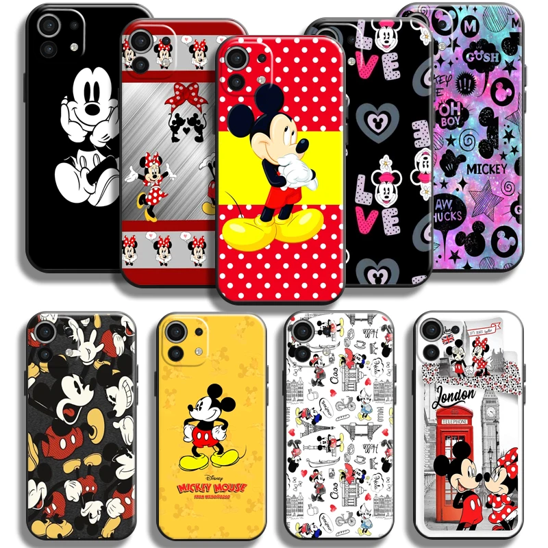 

Cute Mickey Minnie Mouse Phone Case For Xiaomi Mi 11 11 Lite 5G Liquid Silicon Back Carcasa Black Silicone Cover Soft