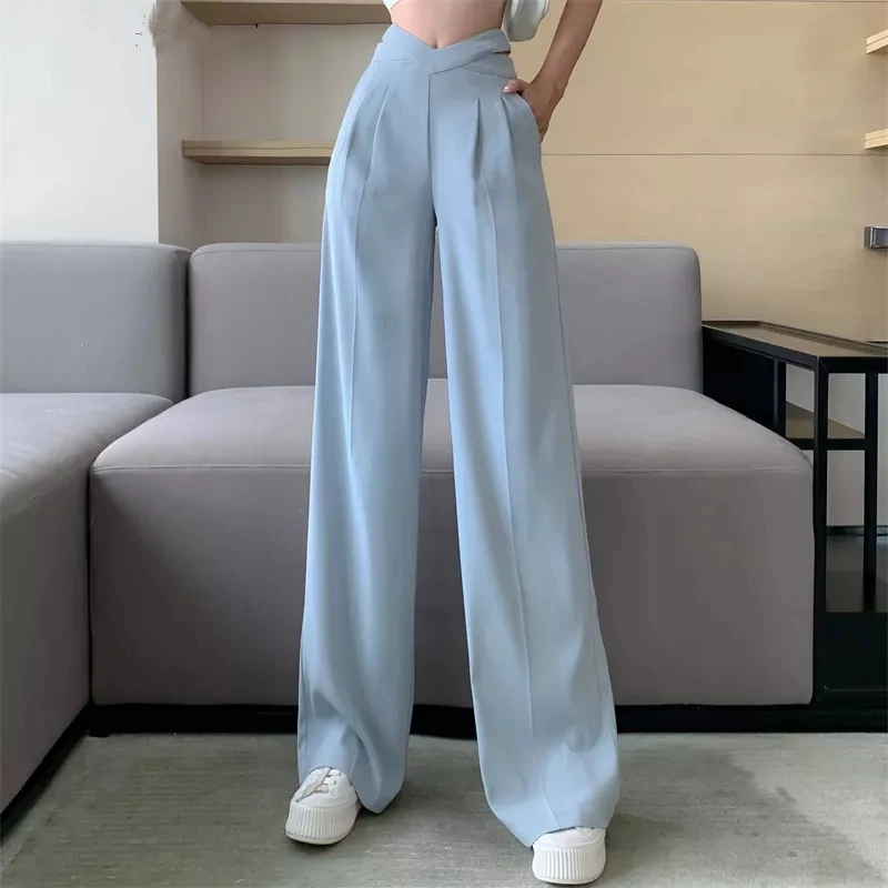 

Korean Fashion Wide Leg Pants High Waist Solid Casual Loose Office Lady Suit Pants Straight Trousers Women Baggy Pantalones