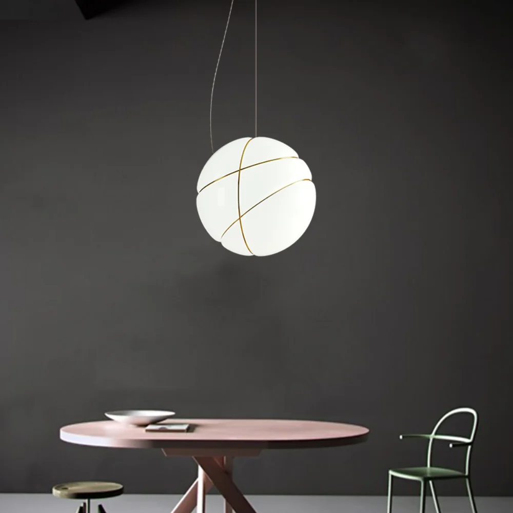 

Creative Nordic LED Pendant Light Dining Room Island Glass Ball Hanging Lamp Bedroom Bedside Round Lighting Study Room Fixtures