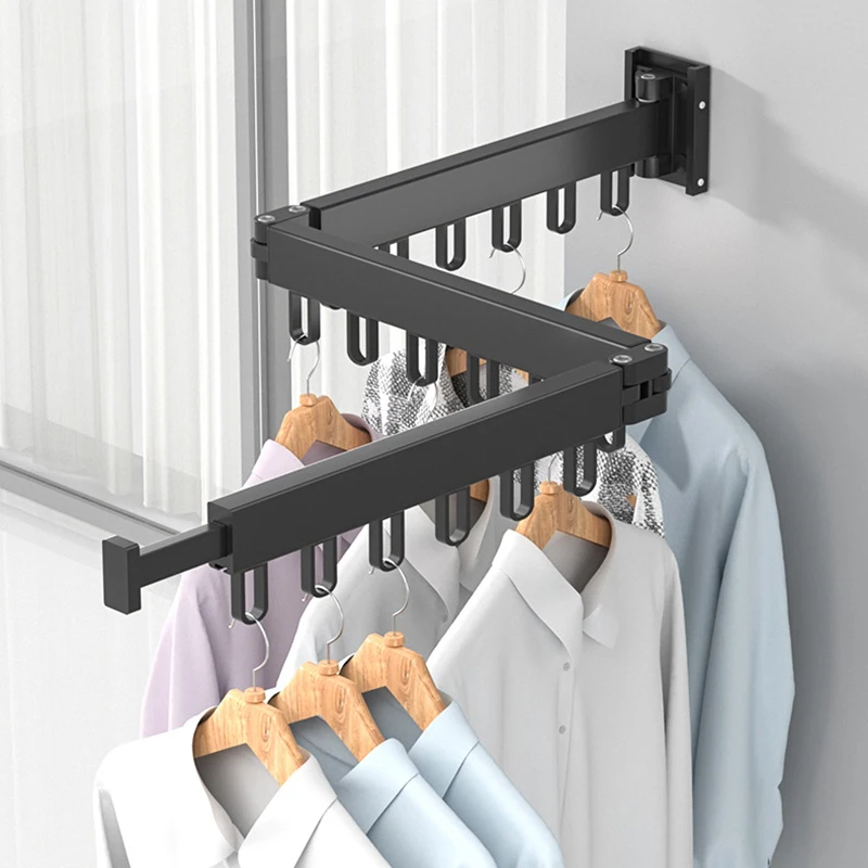 

Folding Clothes Hanger Wall Mount Retractable Cloth Drying Rack Indoor & Outdoor Space Saving Aluminum Home Laundry Clothesline