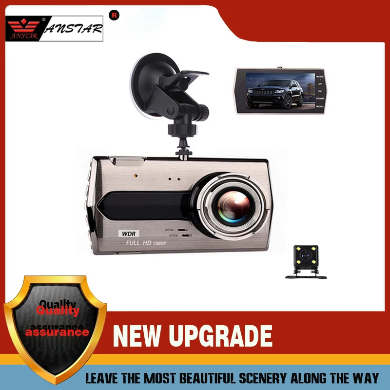 ANSTAR видеокамера для автомобиля 4 дюйма FHD 1080P 170 широкий угол двойной объектив с камерой заднего вида Автомобильный видеорегистратор G-датчик рекордер ночного видения