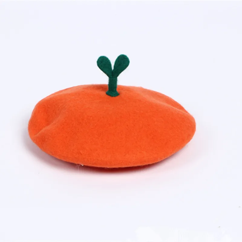 

Girl Fresh Orange Budding Grass Hat Women Carnival Party Cute Funy Berets Hat Felt Vintage Artist Handmade Hat Head Grass Style