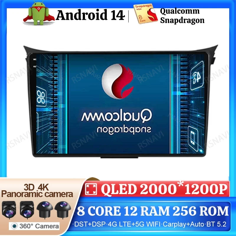 Android 14 Car Radio For Hyundai I30 Elantra GT 2012 2014 2015 Viedo Player Head Unit Stereo 4G LTE Wireless Carplay Auto
