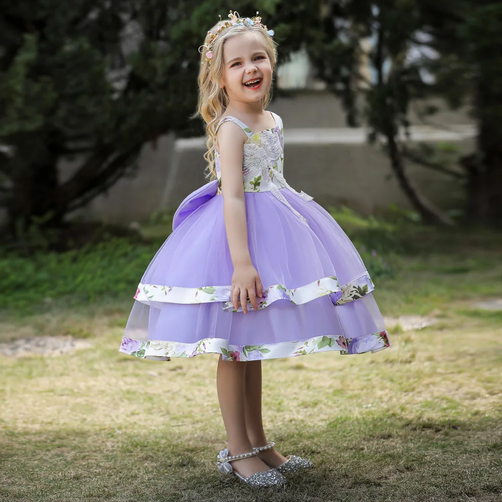 

4-12 Years Kids Girls Butterfly Dress Birthday Party Costume Pageant Weddings Evening Dresses Pink Purple Green Luxury Ball Gown