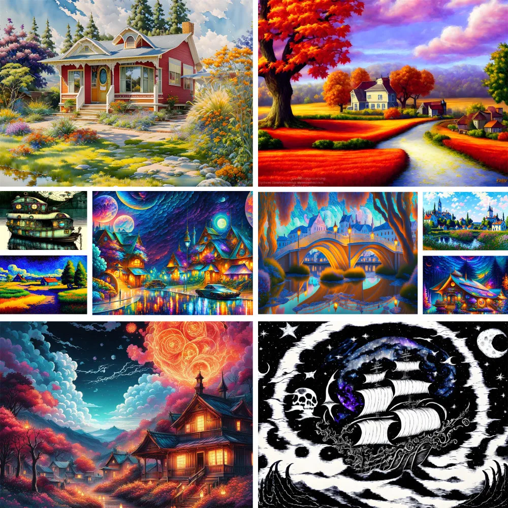 

Большой пейзаж дом свадебное украшение Полный Круглый Алмаз вышивка крестиком предметы искусства и ремесла детский подарок