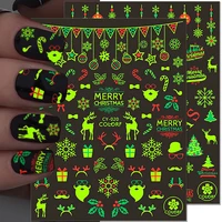 christmas luminous nail stickers 3d santa claus elk snowflake nail art stickers glowing in the dark tattoo nail decals supplies