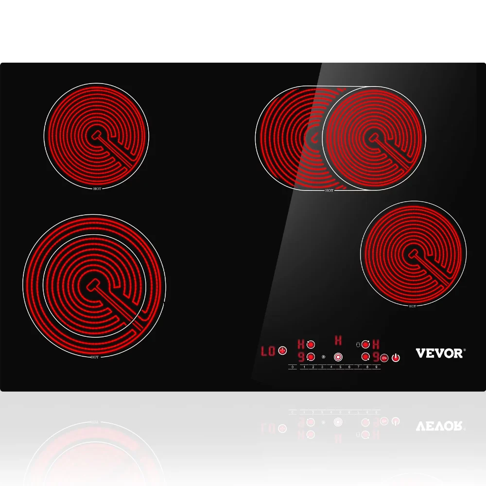 

Built-in Electric Stove Top, 30 inch 4 Burners, 240V Ceramic Glass Radiant Cooktop ,Sensor Touch Control, Timer Child Lock