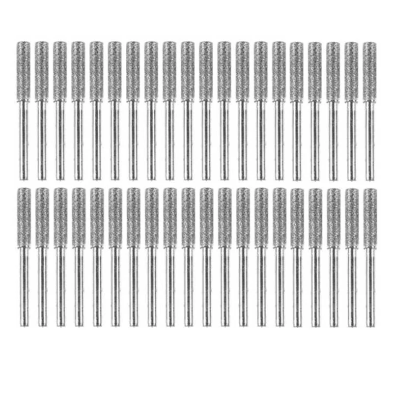

40 Pcs Chainsaw Sharpener Stone Diamond Coated Cylindrical Burr Polishing Grinding Tool Grinding Bits, 5/32 Inch/ 4 Mm