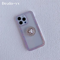 color changing flash drill transparent with phone holder case for iphone7 8plus 11 12 13pro s22 note20 s21 acrylic hd women case