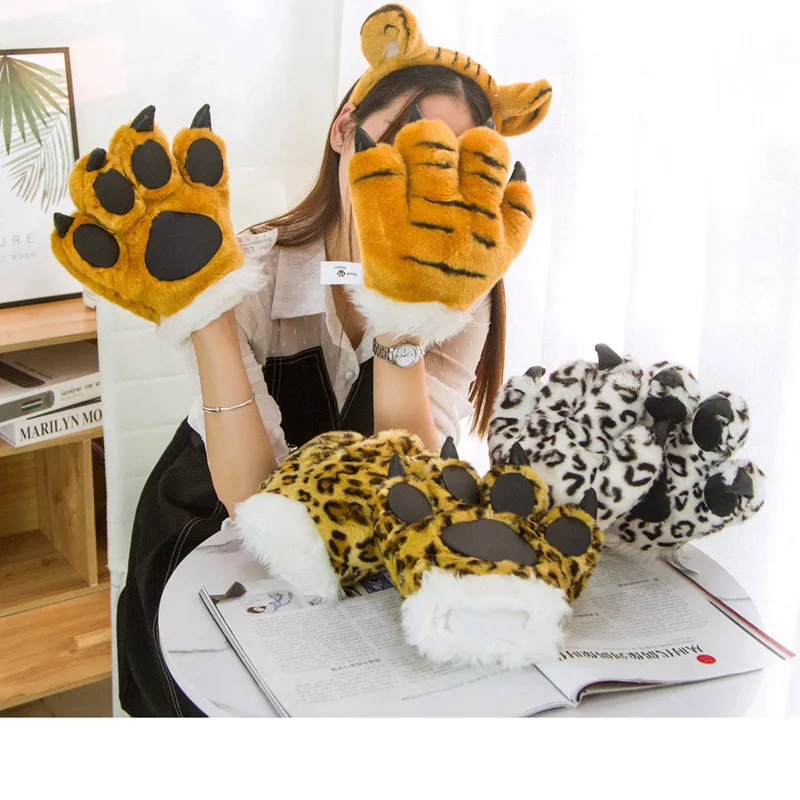 

Large Windproof Animal Paw Gloves Cute Tiger Gloves Bear Paw Gloves Thickened Quirky Autumn and Winter Warm Gloves