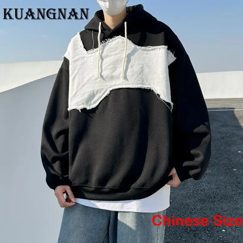 

KUANGNAN Patchwork New Items in Hoodies Male Streetwear Men Clothes Long Sleeve Hooded Original Brands Tops 3XL 2023 Spring