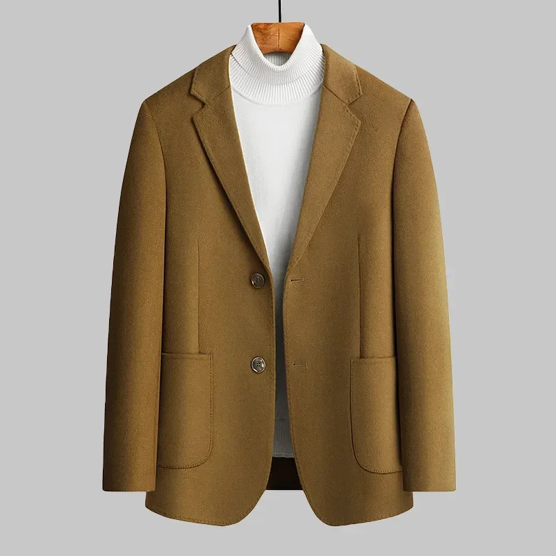 

2023 New Men's 100% Wool Hand-stitched Fashion Handsome Trend Double-sided Suit Single-row Two-button Business Casual
