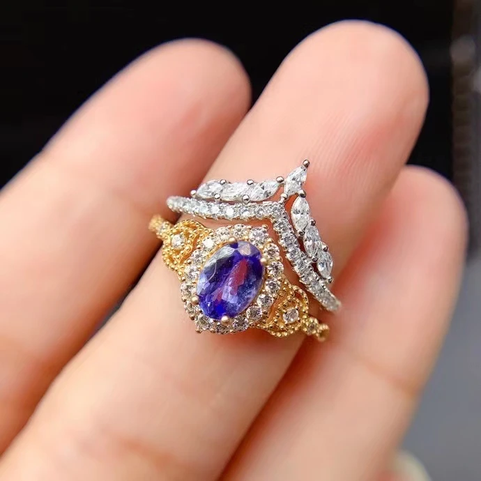 

MeiBaPJ Natural Tanzanite Gemstone Classic Flower Fashion Ring for Women 925 Sterling Silver Fine Wedding Jewelry