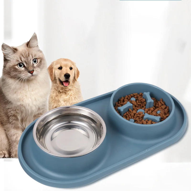 

Slow And Pet Stainless Pet Anti-Wrestling Steel Bowl Feeding Choking Dog Bowl Feeder To Food Bowl Prevent Cat Base Silicone