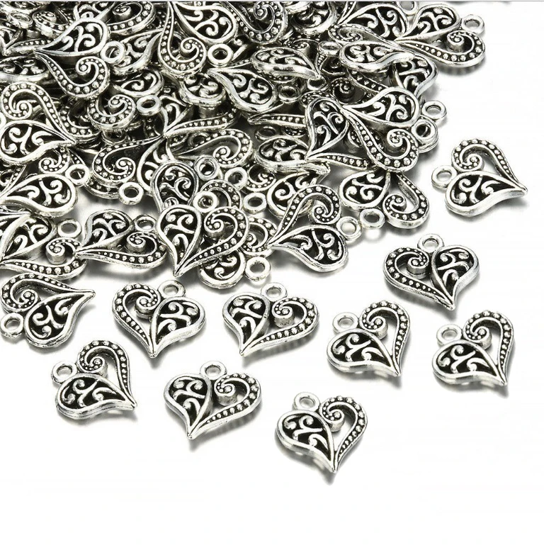 

10/30pcs Tibetan Silver Alloy Hollow Heart Charms Pendants Beads Findings for DIY Crafts Jewelry Necklace Bracelet Making