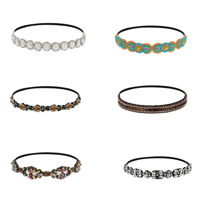 

2023 New Rhinestone&Beads Headband for Women Elastic Ethnic Style Hair Hoop Halloween Wedding Party Bride Hair Accessories