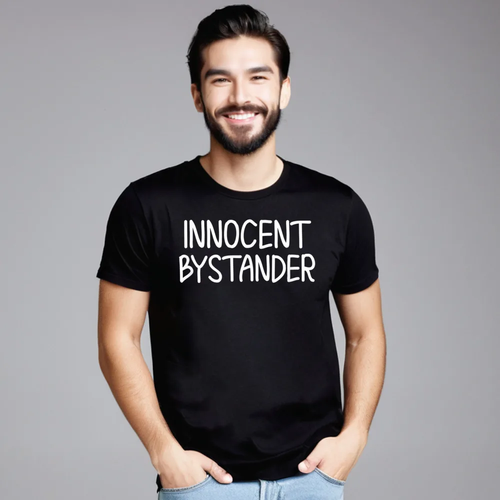 Retro Mens Tops &amp Tees Funny Innocent Bystander T-shirt. Sarcastic T Shirt Cotton Short Sleeve Outdoor Tee-Shirt O-Neck