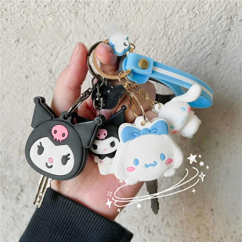 

Cute Silicone Sanrio Kuromi Melody Cinnamoroll Keychains Access Control Card Case Key Chain Car Keyring Anime Best Friend Gift