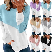 2022 womens round neck long sleeve top contrast color casual loose sweater women