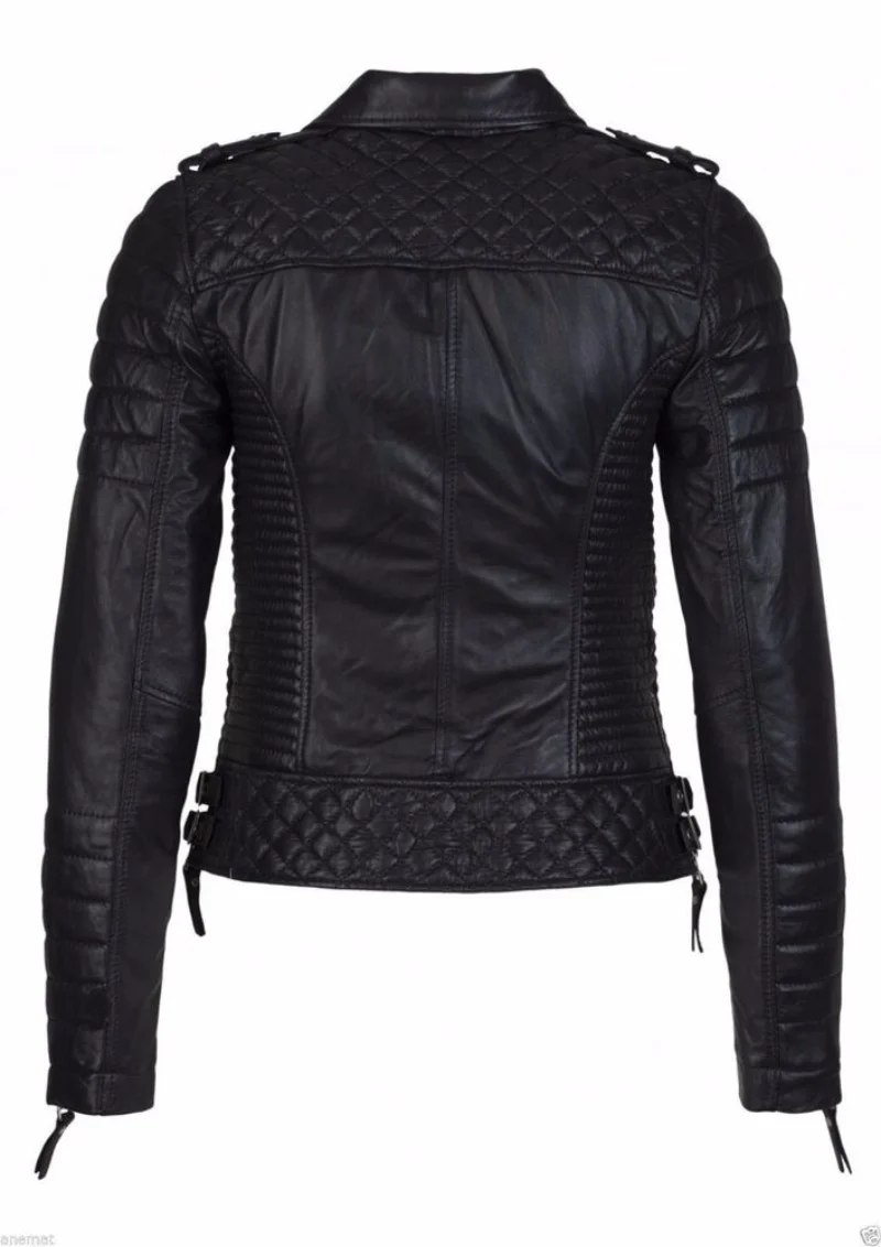 Womens Leather Jacket Quilted Black Lamb Skin Designer Fashion Genuine Leather Coat