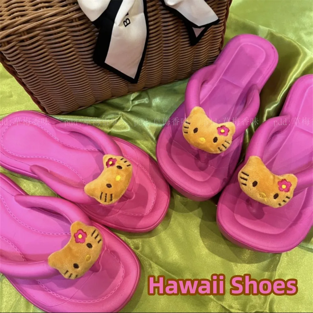 

Новинка, шлепанцы Hellokitty из черной кожи, гавайская Роза, красная, Мультяшные шлепанцы для пар, Симпатичные удобные домашние сандалии на мягкой подошве из ЭВА, подарки