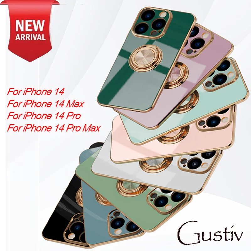 

Luxury Phone Case for iPhone 14 Max 13 12 11 Pro Max XS XR 7 8 Electroplating Magnetic Car Mount Holder Ring TPU Shockproof