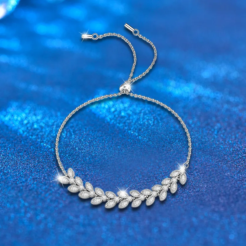 Муассанит из стерлингового серебра 925 пробы браслет с пшеничными ушками