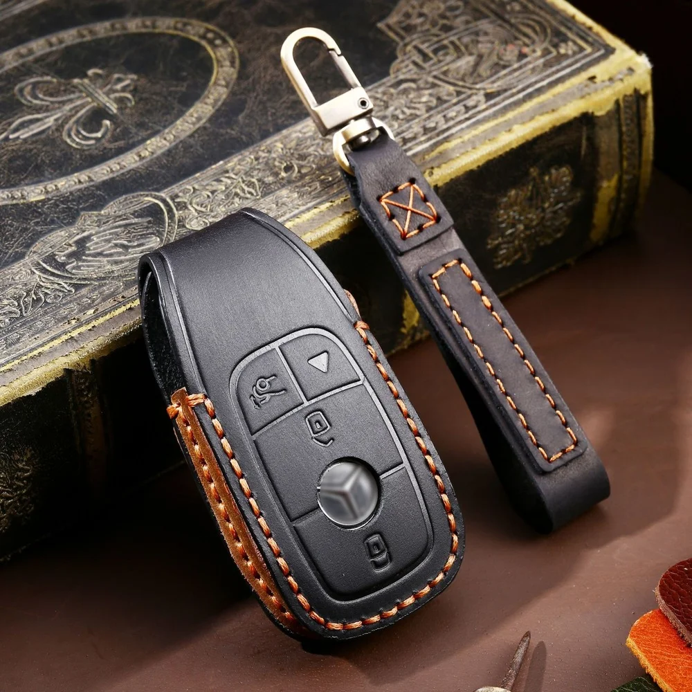 

Leather Car Key Fob Case Cover Shell For Mercedes Benz A C S E GLA GLC CLS Class W205 W213 W177 W222 Remote Holder Bag Keychain
